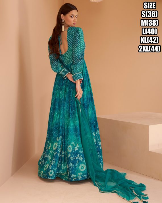 Ethnicrang Embroidered Georgette Exclusive Designer Anarkali Gown With Net Dupatta