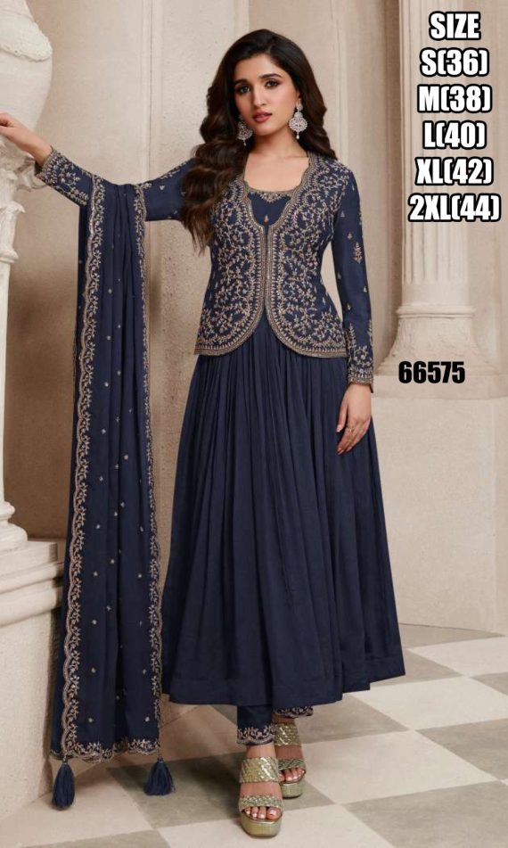 Latest Trending Occasional Wear Chinon Embroidery Worked Stitched Kurti With Pant & Dupatta