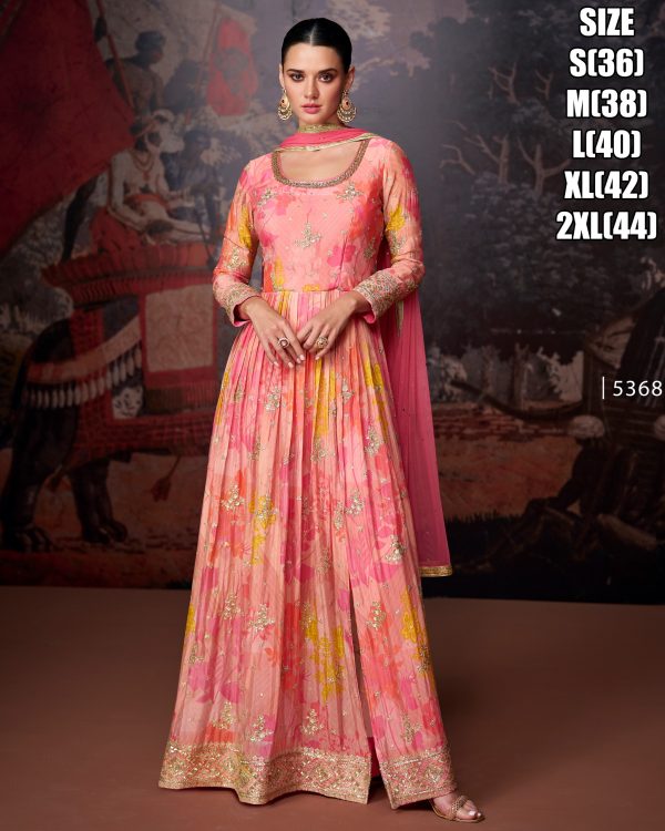 The Season's Trendiest Collection For Women's Georgette Embroidery Worked Anarkali Gown With Dupatta