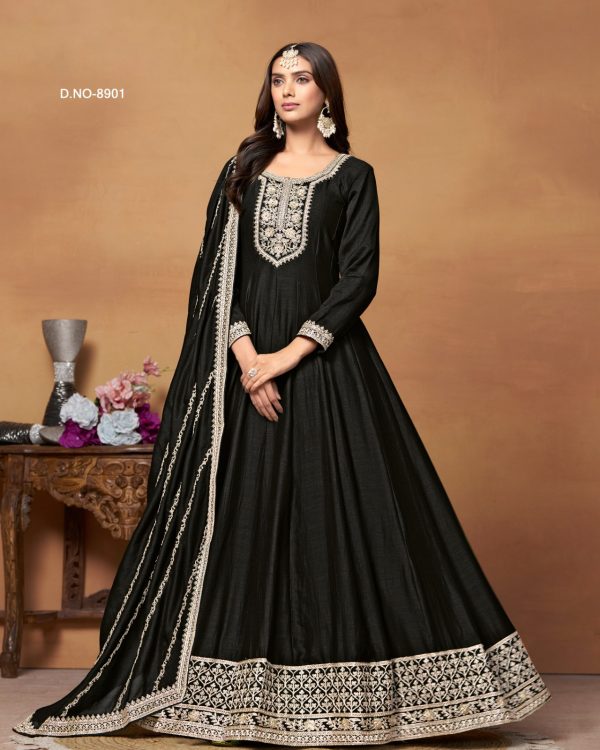 Women's Long Art Silk Gown With Dupatta Set For Wedding