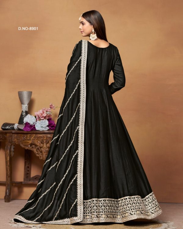Women's Long Art Silk Gown With Dupatta Set For Wedding