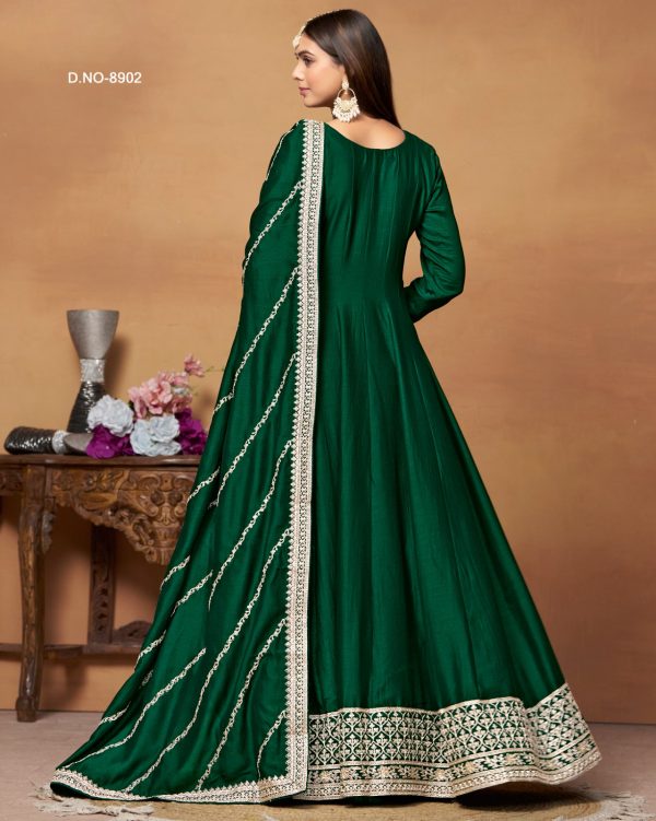 Women's Long Art Silk Gown With Dupatta Set For Wedding