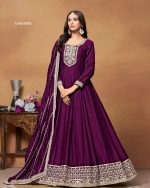 Women's Long Art Silk Gown With Dupatta Set For Wedding