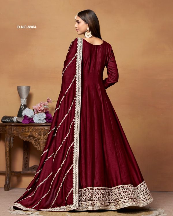 Women's Long Art Silk Gown With Dupatta Set For Wedding
