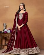 Women's Long Art Silk Gown With Dupatta Set For Wedding
