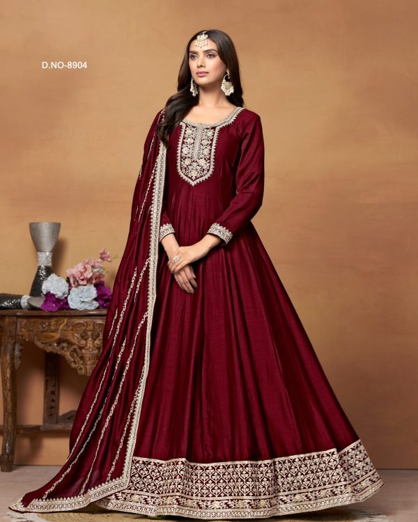 Women's Long Art Silk Gown With Dupatta Set For Wedding