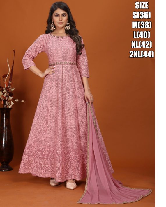 Charming Embroidery Work Party Wear Women's Gown Dupatta Set