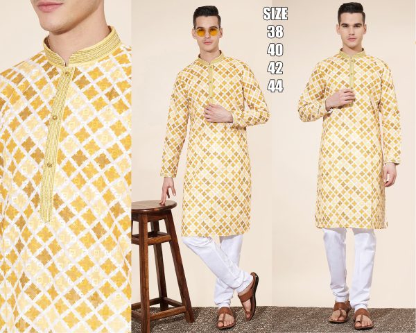 Presenting Our New Arrival Designer Men's Cotton Kurta With Art Silk Pajama Set
