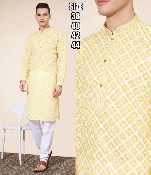 Presenting Our New Arrival Designer Men's Cotton Kurta With Art Silk Pajama Set