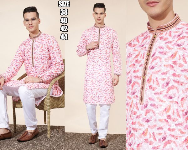 Presenting Our New Arrival Designer Men's Cotton Kurta With Art Silk Pajama Set