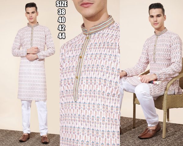 Presenting Our New Arrival Designer Men's Cotton Kurta With Art Silk Pajama Set
