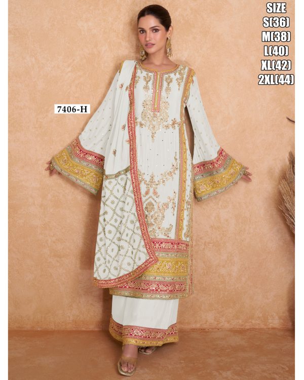 Kurta And Plaza Premium Chinon Silk Embroidered Crew Neck Occasional Set