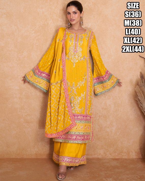 Kurta And Plaza Premium Chinon Silk Embroidered Crew Neck Occasional Set