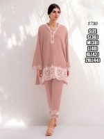 Chanderi Embroidered Designer V-Neck Top Pent Set, Cord Set
