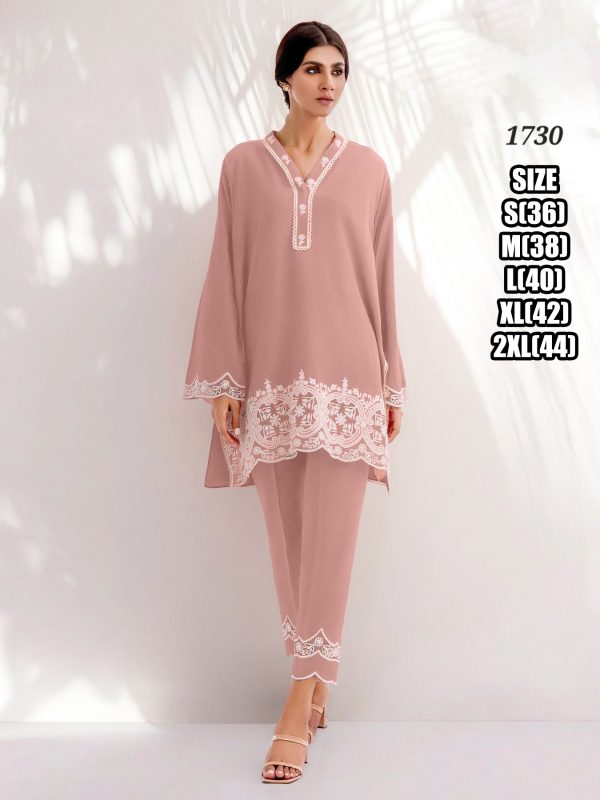 Chanderi Embroidered Designer V-Neck Top Pent Set, Cord Set