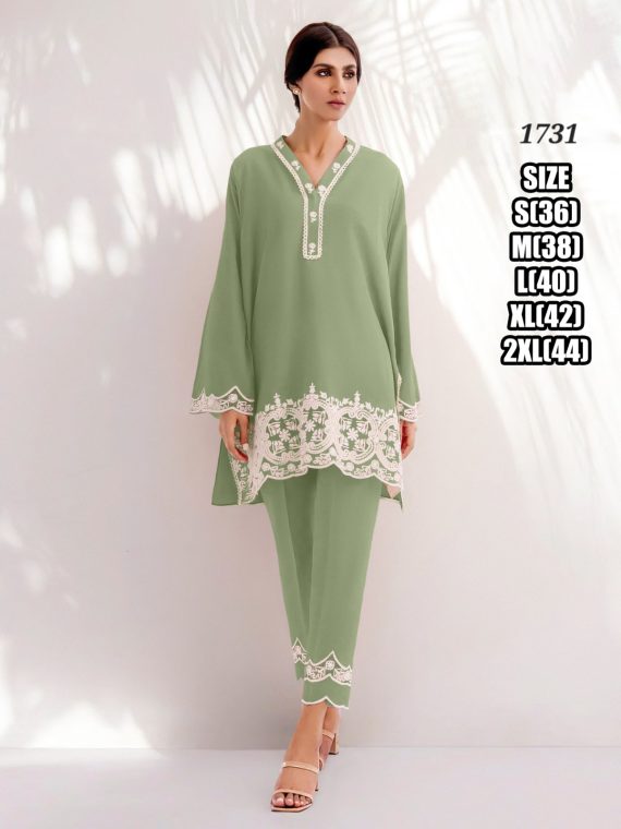 Chanderi Embroidered Designer V-Neck Top Pent Set, Cord Set