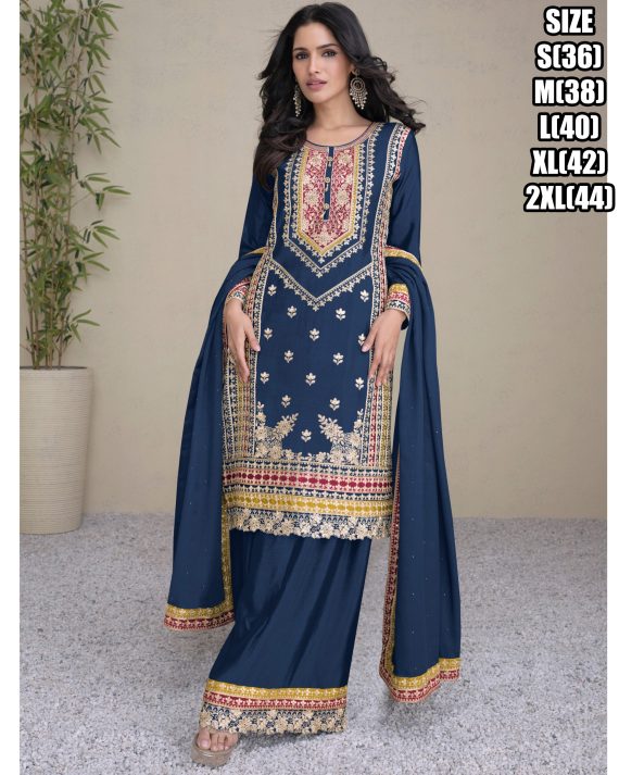 Our Exclusive Embroidery Designer Traditional Style Real Chinon Plaza Pair