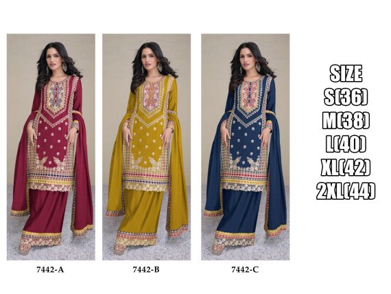 Our Exclusive Embroidery Designer Traditional Style Real Chinon Plaza Pair