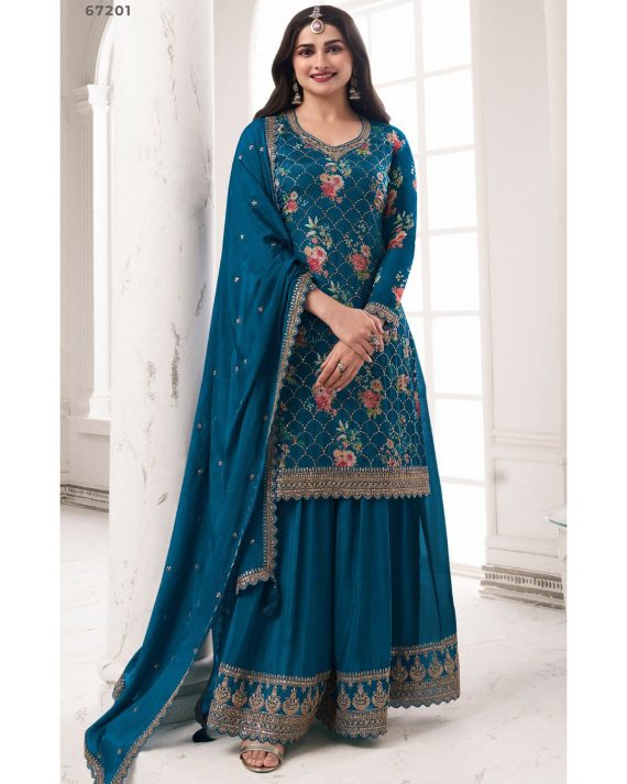Fashionable Un-Stitched Many Colourful Salwar Kameez (Plazo Suit) With Embroidered Work