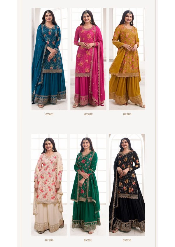 Fashionable Un-Stitched Many Colourful Salwar Kameez (Plazo Suit) With Embroidered Work