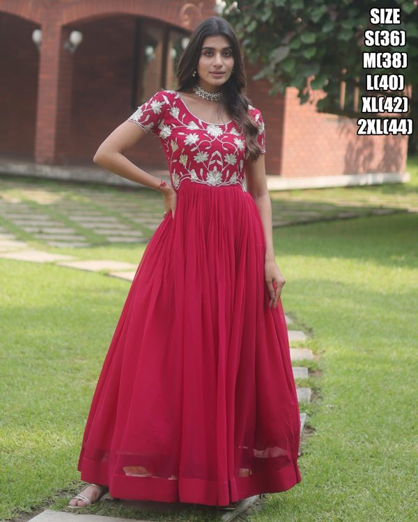 Faux Blooming With Coding Sequins Embroidered Party Wear Stitched Gown