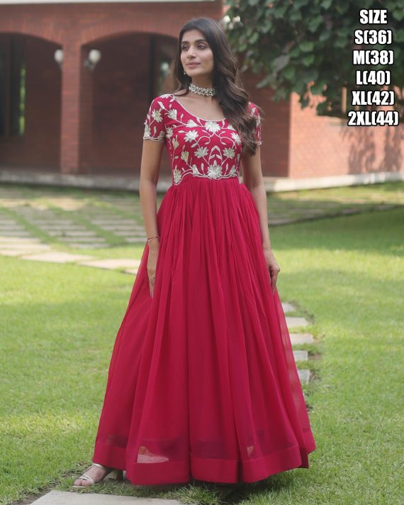 Faux Blooming With Coding Sequins Embroidered Party Wear Stitched Gown