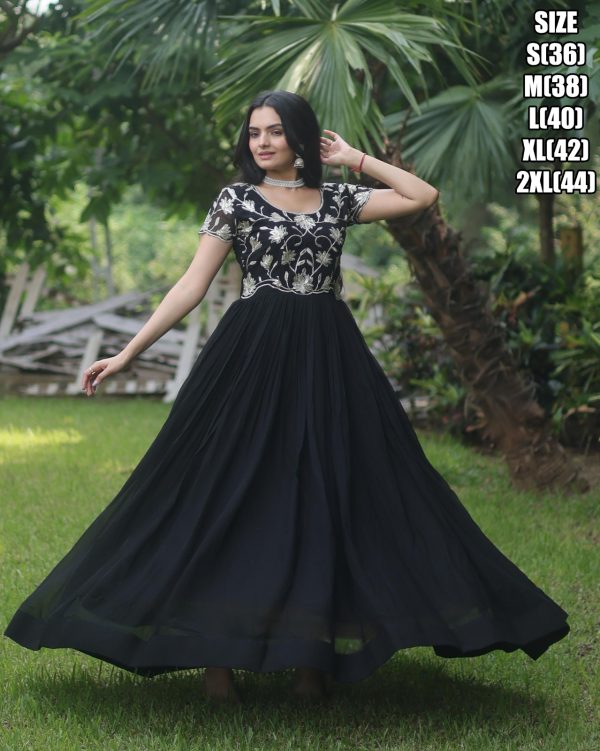 Faux Blooming With Coding Sequins Embroidered Party Wear Stitched Gown