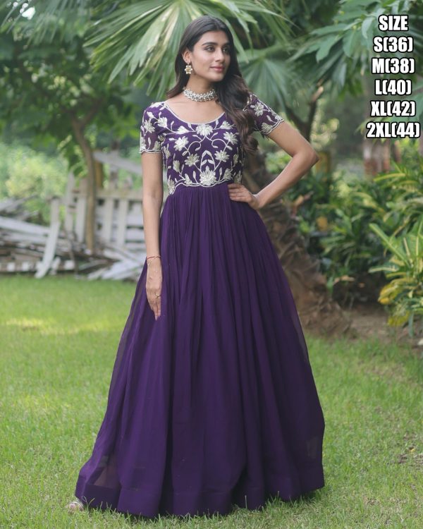 Faux Blooming With Coding Sequins Embroidered Party Wear Stitched Gown