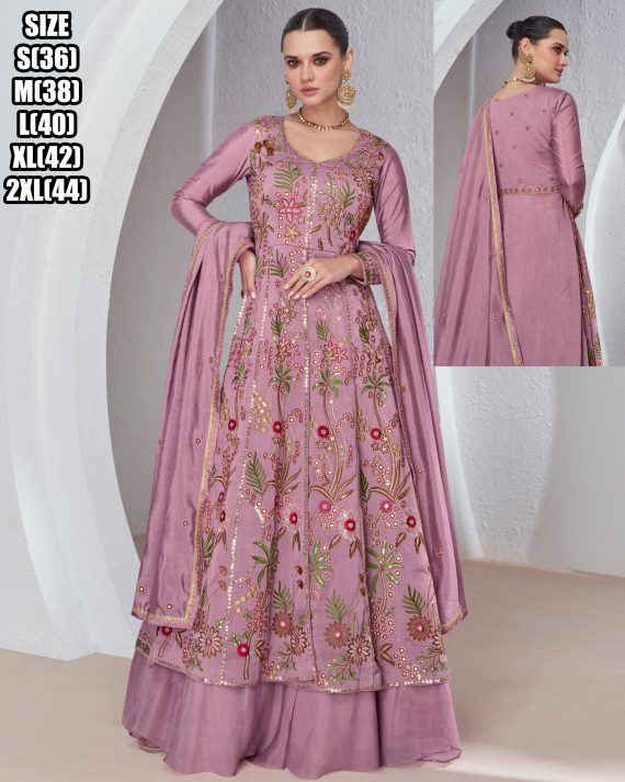 Women's Readymade Anarkali Silk And Georgette Western Type Top, Skirt With Dupatta