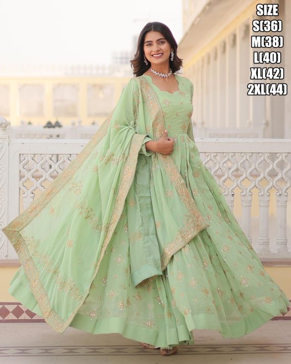 Rich Digital Printed Russian Silk Gown With Dupatta