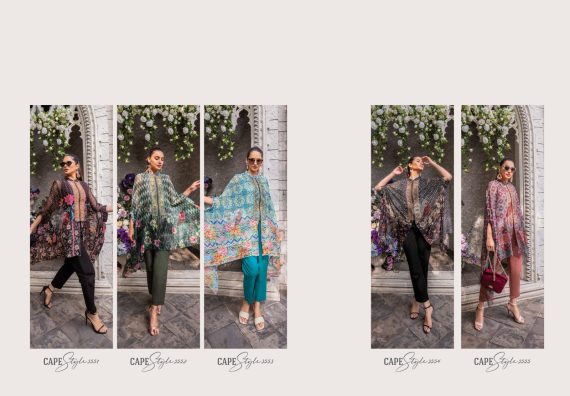 Ethnicrang Launching New Collections, Designer Cape Style Printed Viscose And Chiffon Top With Linen Cotton Bottom