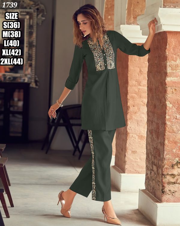 Simple Embroidery Worked Chanderi Cord Set In Party Wear