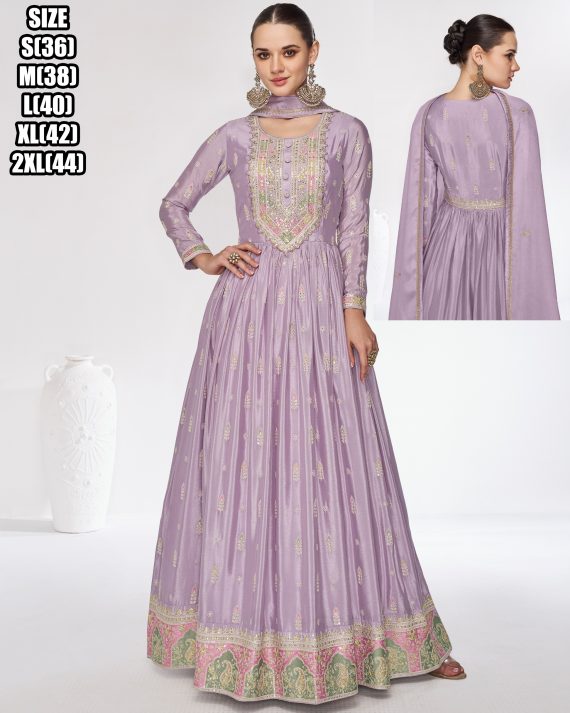 Stitched Chinnon And Georgette Embroidered Readymade Three Piece Suit Set For Women