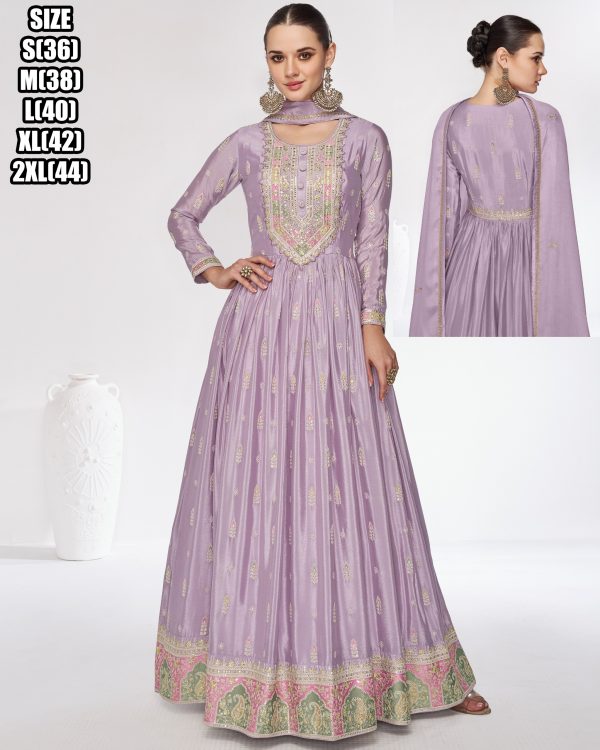 Stitched Chinnon And Georgette Embroidered Readymade Three Piece Suit Set For Women