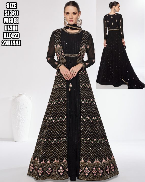 Stitched Chinnon And Georgette Embroidered Readymade Three Piece Suit Set For Women