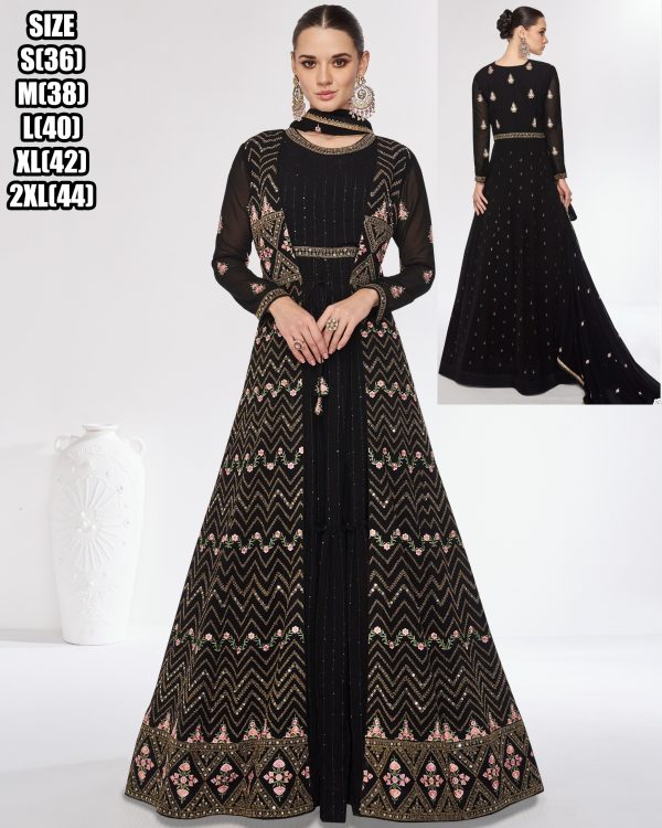 Stitched Chinnon And Georgette Embroidered Readymade Three Piece Suit Set For Women