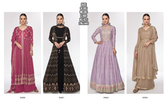 Stitched Chinnon And Georgette Embroidered Readymade Three Piece Suit Set For Women