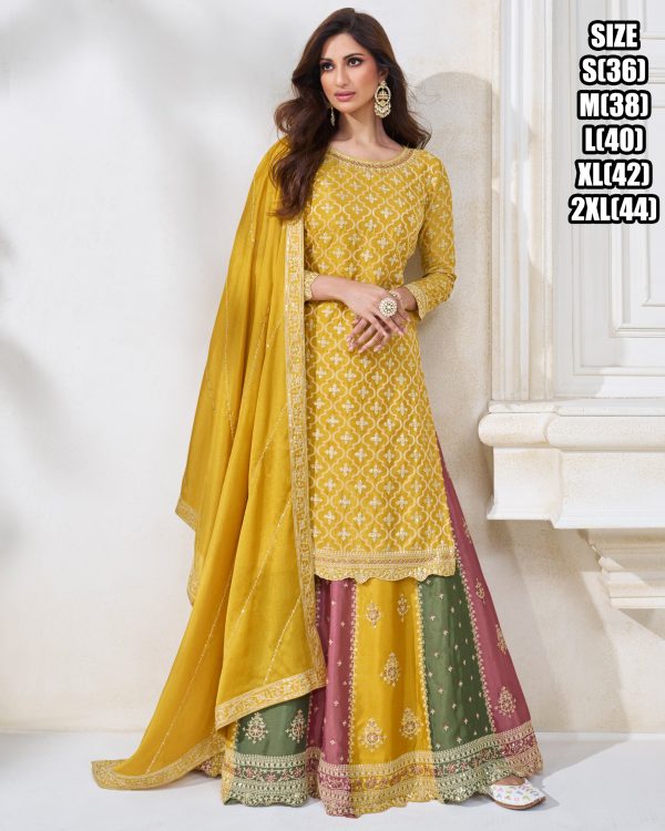 Premium Chinon Silk Embroidery Kurta, Skirt With Dupatta For Women Indian And Pakistani