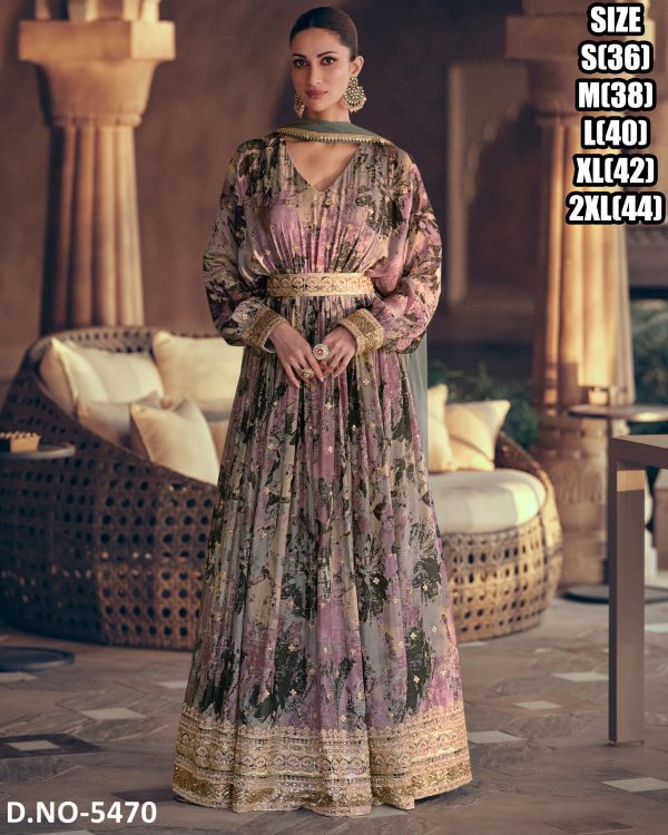 Women's Readymade Georgette Anarkali Gown And Net Dupatta Set For Function Wear