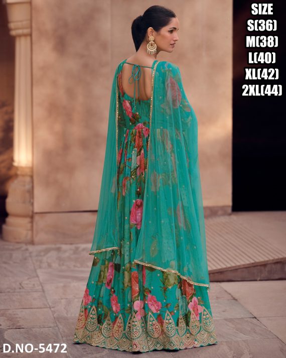 Women's Readymade Georgette Anarkali Gown And Net Dupatta Set For Function Wear