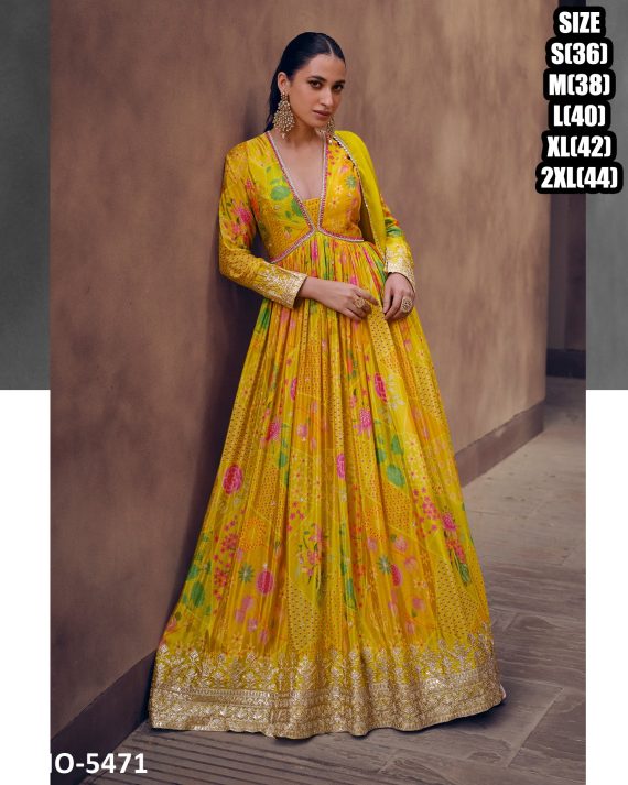 Women's Readymade Georgette Anarkali Gown And Net Dupatta Set For Function Wear