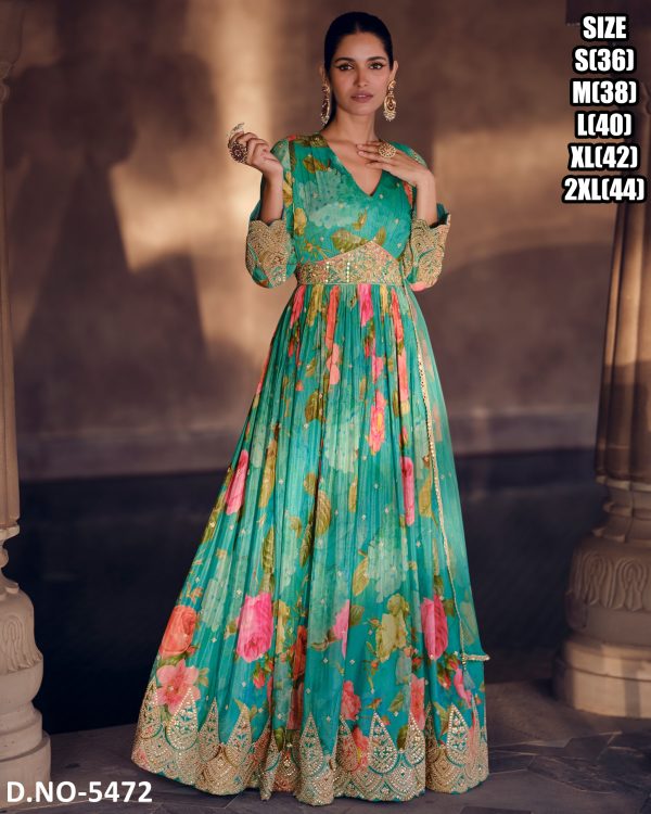 Women's Readymade Georgette Anarkali Gown And Net Dupatta Set For Function Wear