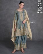Organza Silk Embroidered Sweetheart Neck Flair Salwar Kameez Style Kurta Plazo Set