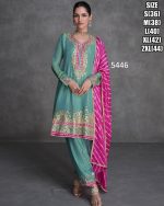 Organza Silk Embroidered Sweetheart Neck Flair Salwar Kameez Style Kurta Plazo Set