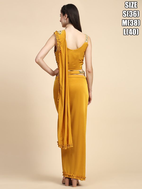 Women's Ready To Wear Imported Fabric Hand Embroidered Designer Saree With Stitched Blouse (1 Minute Saree)