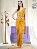 Women's Ready To Wear Imported Fabric Hand Embroidered Designer Saree With Stitched Blouse (1 Minute Saree)