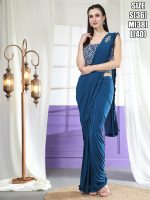 Women's Ready To Wear Imported Fabric Hand Embroidered Designer Saree With Stitched Blouse (1 Minute Saree)