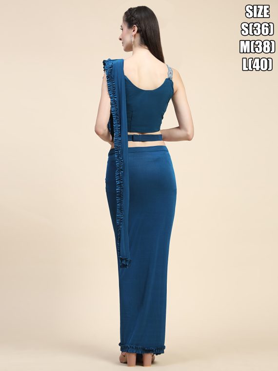 Women's Ready To Wear Imported Fabric Hand Embroidered Designer Saree With Stitched Blouse (1 Minute Saree)