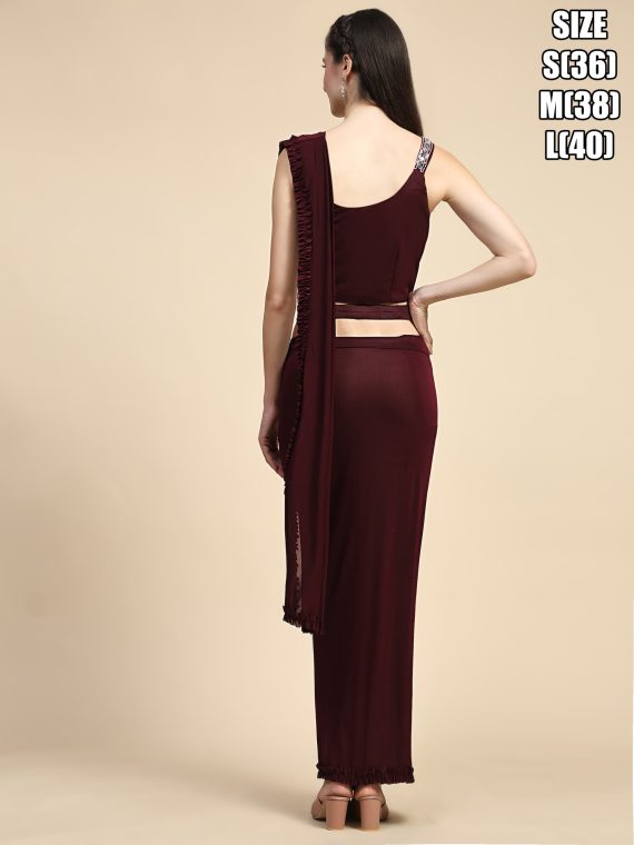 Women's Ready To Wear Imported Fabric Hand Embroidered Designer Saree With Stitched Blouse (1 Minute Saree)