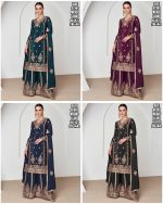 Floral Embroidery Designer Premium Chinnon Kurta With Premium Silk Plazo And Dupatta